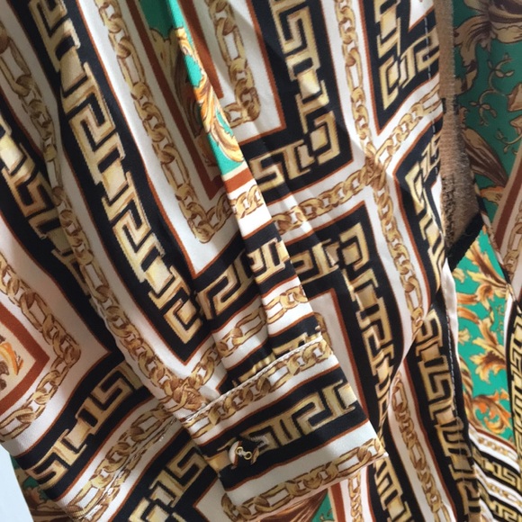 RARE • FORVER 21 • Gorgeous Baroque Maxi Coat Duster Green, Gold, Black & White - Picture 12 of 16